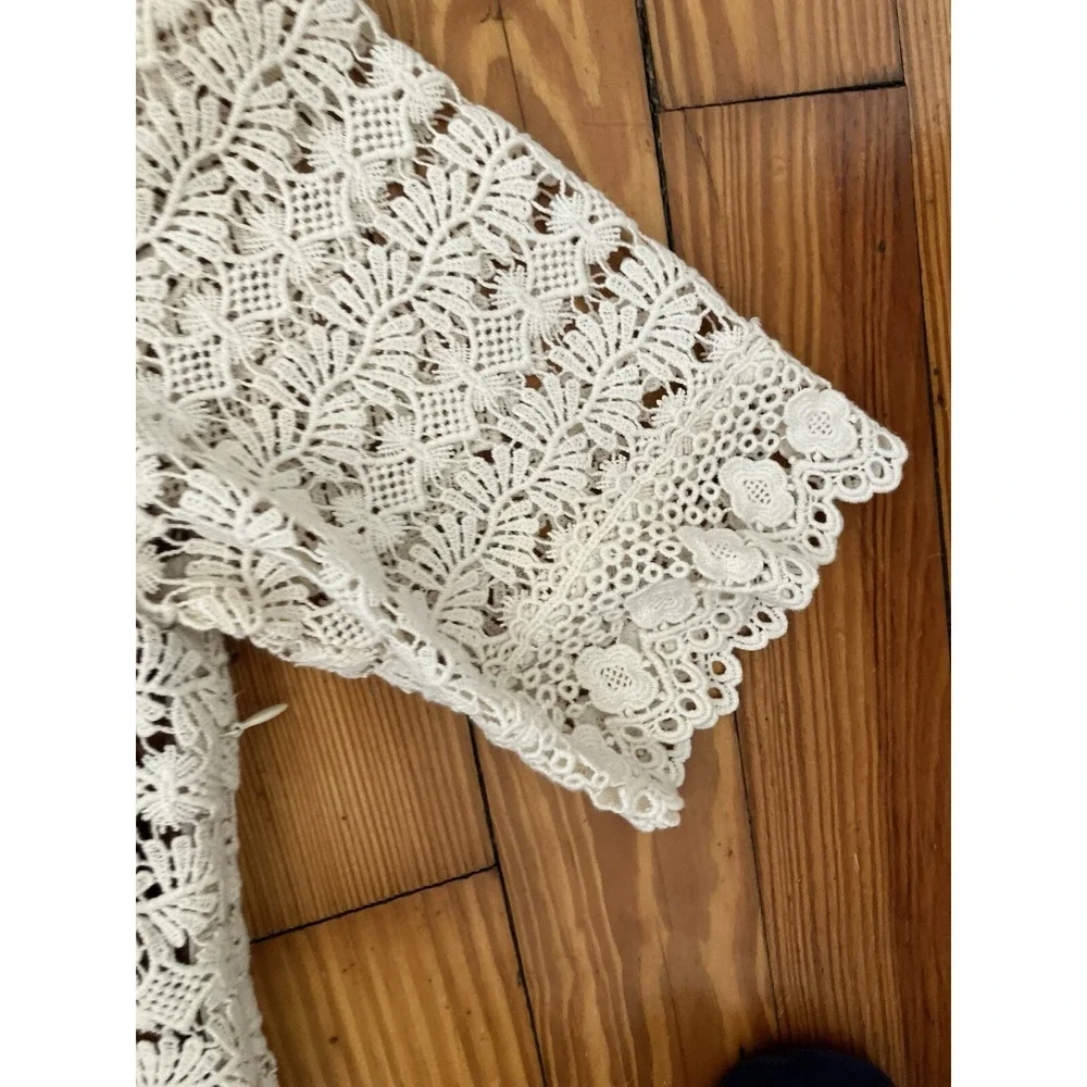 Cottagecore Laundry by Design dress Cream Sz M Lace crochet short‎ sleeve